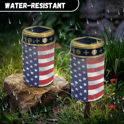 American Flag Decorations Solar Lights,Stake Lights, Outdoor Waterproof Memorial Day Decorations Patriotic Lights for Garden Yard Pathway Grave
