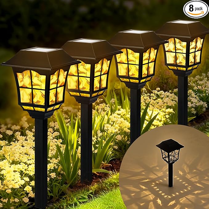 Solar Pathway Lights Outdoor, 8 Pack Waterproof Solar Powered Garden Light, 3000K Warm White LED, Path Landscape Lighting, Auto On/Off, Outside Decor Lights for Garden, Yard, Walkway, Driveway, Lawn