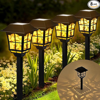 Solar Pathway Lights Outdoor, 8 Pack Waterproof Solar Powered Garden Light, 3000K Warm White LED, Path Landscape Lighting, Auto On/Off, Outside Decor Lights for Garden, Yard, Walkway, Driveway, Lawn