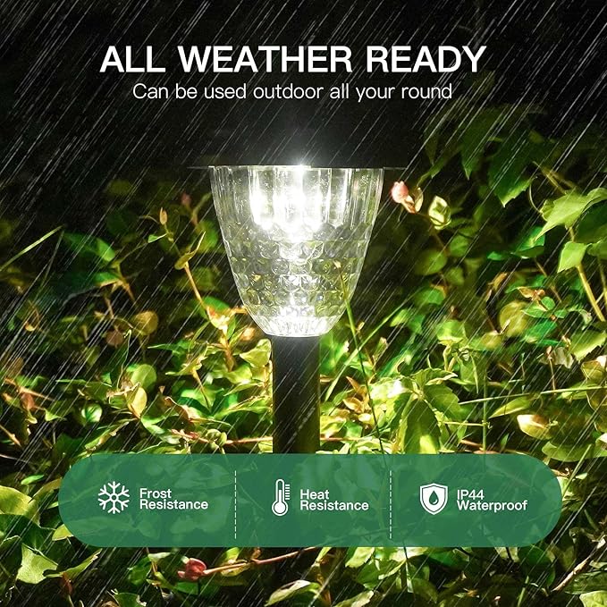 Solar-Powered Auto-Sensor Garden Stake Lights IP44 Waterproof All-Weather Frost&Heat Resistant Warm White LED 8-12H Runtime Easy Stake Install TwistOnOff ABS Durable Path/Gdn/Patio