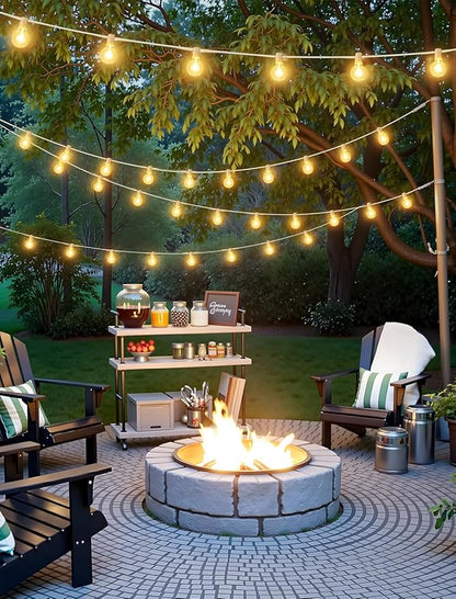50FT(2x25FT) Solar String Lights Outdoor with Remote, Waterproof Dimmable 3 Modes Patio Lights with 20+2 LED G40 Bulbs for Party Bistro-White