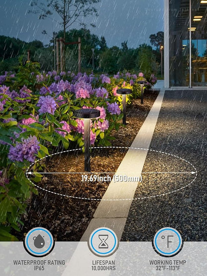 LEONLITE 2CCT Solar Powered Path Lights, 50/100% Dimmable, Auto Dusk to Dawn Landscape Pathway Lights for Sidewalk, Driveway, Garden, 2700K Soft White /4000K Cool White, IP65, 120lm, Black, Pack of 6