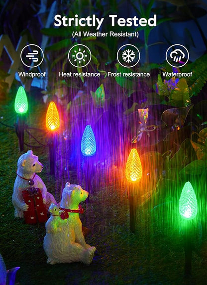 Brightown Strawberry C9 Christmas Pathway String Lights, 25.7 Feet C9 Walkway Lights with 20 Colored Bulbs and Stakes, Connectable Christmas Light Outdoor Decorations for Outside, Multicolor
