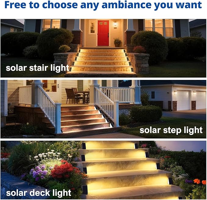 Brown Solar Step Light Outdoor Stair Lights, Deck Lights Outdoor Powered IP65 Waterproof, 3000K Warm White Solar Outdoor Step Light, Decor for Stair, Deck, Step,Porch and Outside Patio,6 Pack