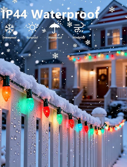 C7 Multicolor Christmas Lights 25Ft C7 Christmas String Lights Outdoor with 27 Incandescent Light Bulbs, Multicolor String Lights for Xmas Tree Decor Patio, 5 Watt E12 Candelabra Base