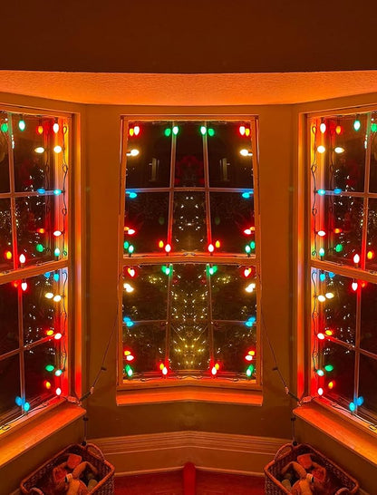 C7 Vintage Christmas String Lights with 27 Multicolor Ceramic Bulbs, 25FT Retro Outdoor String Lights for Christmas Tree Patio Garden Roofline Decoration (Green Wire)