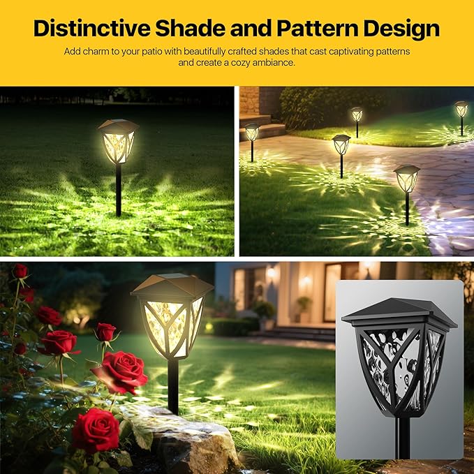 Ensenior 12-Pack Solar Lights Outdoor, 16.77" 3000K LED Solar Garden Lights for Pathway, Yard, Patio, Walkway | Lumora