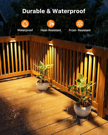 8 Pack Bright Solar Fence Lights Outdoor for Deck, Railing, Stair, Retaining Wall, Waterproof Led Accent Lamp Ambient Lighting with Spot Len for Patio, House, Pool Cage, Garden, Yard (Warm White)