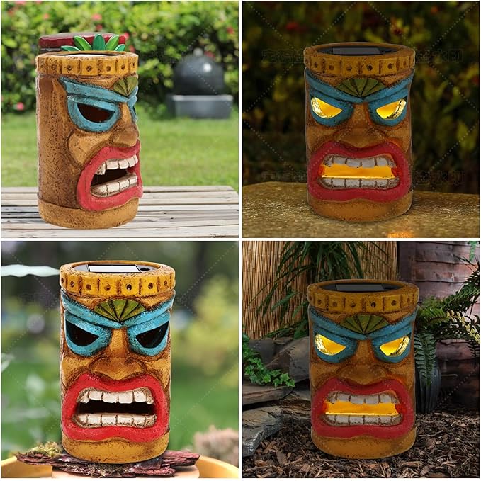 Tiki Head Solar Statue Light for Garden Decor and Bar Decoration (Blue)