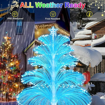 Solar Christmas Decorations Trees Lights Outdoor Waterproof Solar Christmas Tree Jellyfish Lights 5 Layer Optical Fiber 7 Color Changing for Pathway Lawn Patio Outside Decorative, 3PCS