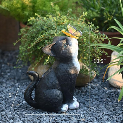 Cat Garden Figurines Outdoor Decor Solar Statue with LED Lights for Patio Lawn Yard Art Decoration Housewarming Garden Gift