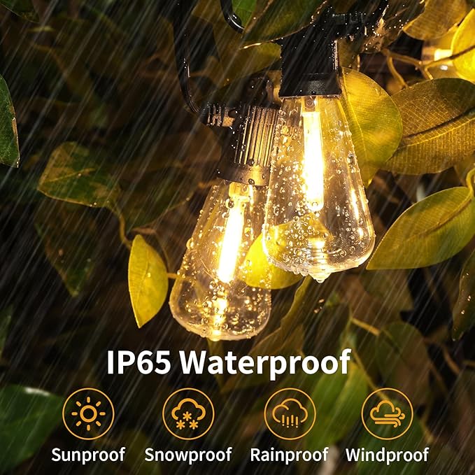 ZOTOYI Outdoor String Lights 25FT, Waterproof IP65 Patio Lights with 13 Shatterproof ST38 LED Bulbs, Outside Hanging Light Dimmable for Backyard, Bistro, Cafe, Garden 2700K Warm White