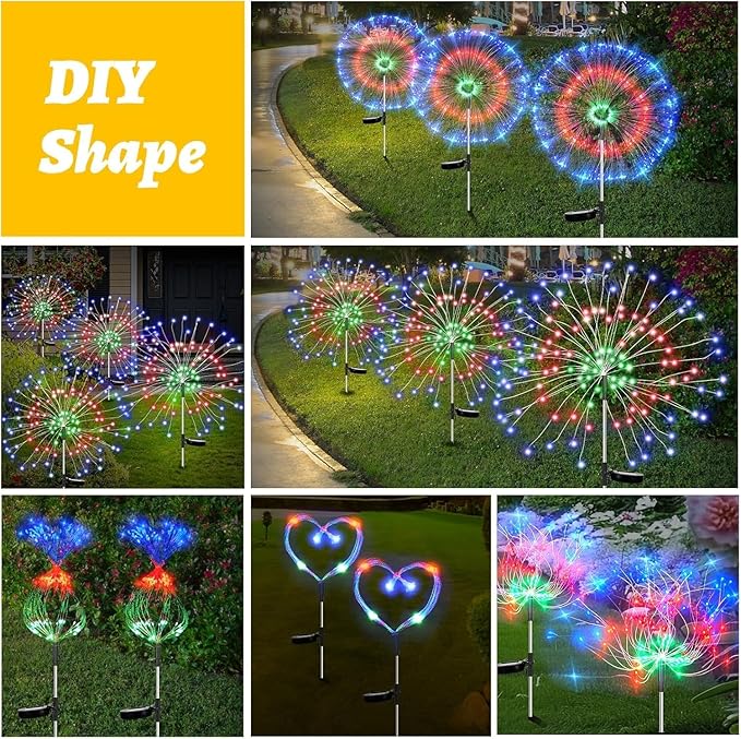 Colored Solar Lights for Garden Decoration 150 LED Fairy Lights Starburst Outdoor Firework Lamp Pathway Lighting 8 Different Modes Waterproof 4 Pack