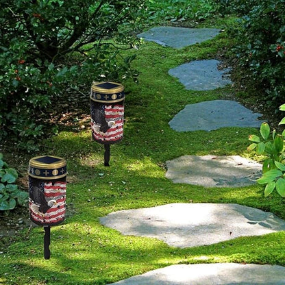 Poceacles Solar Lights Pack of 6 Outdoor Grave Solar Lights for Cemetery Decoration Solar Outdoor Lights Cemetery Solar Lamp for Garden Lawn Backyard Pathway Decor, Eagle American Flag Splash