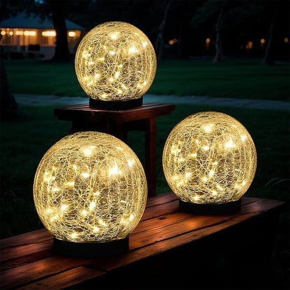 Solar Cracked Quartz Pathway Lights – IP68 Waterproof Dual-Temperature Glow for Garden Safety Artisanal Glass Globe with 10hr Runtime (Patio/Yard Decor) (Warm White)