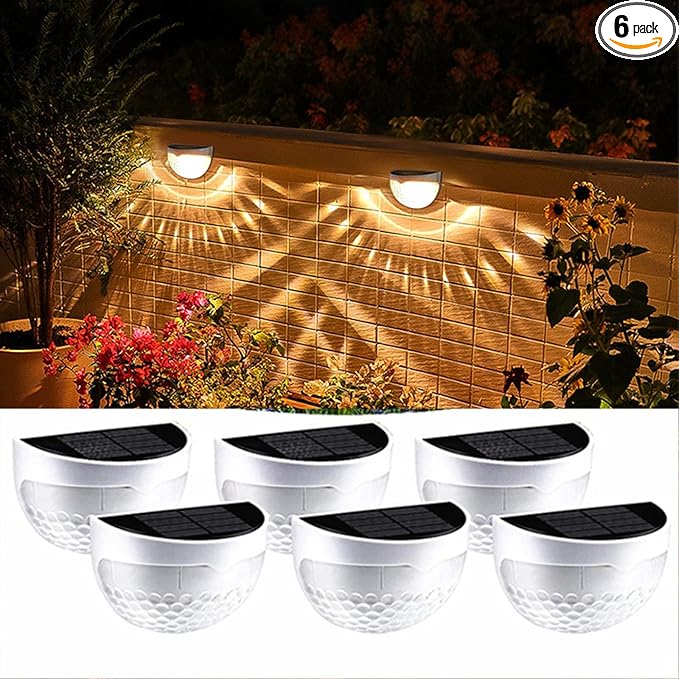 6 Pack Solar Fence Lights, Deck Lights Solar Powered Outdoor Waterproof Fence Lighting for Fence Deck Step Stair Post Wall. (White)