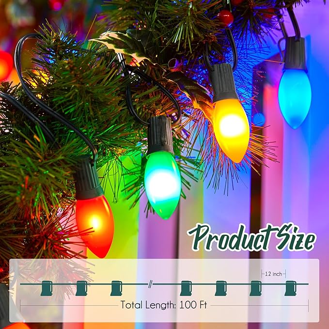 C9 Light Strand, 2 Pack 100 FT Outdoor String Lights Christmas Stringer with 100 Sockets for Christmas Decor Patio | Lumora
