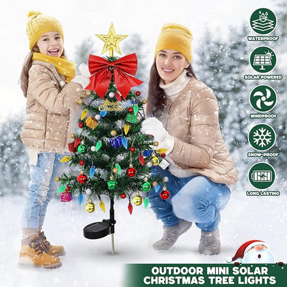 LOMOHOO 2 Packs Solar Christmas Tree 35.8in Outdoor Prelit Lighted Christmas Tree 2 Flashing Modes Solar Xmas Trees with 40 LED Lights for Holiday Porch Yard Garden Patio Cemetery Pathway