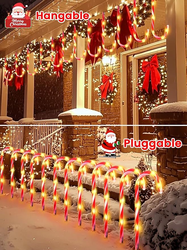 BOSSERN Upgraded 24 Pack Candy Cane Solar Christmas Lights Waterproof, Rechargeable Pathway Lights with Remote | Lumora