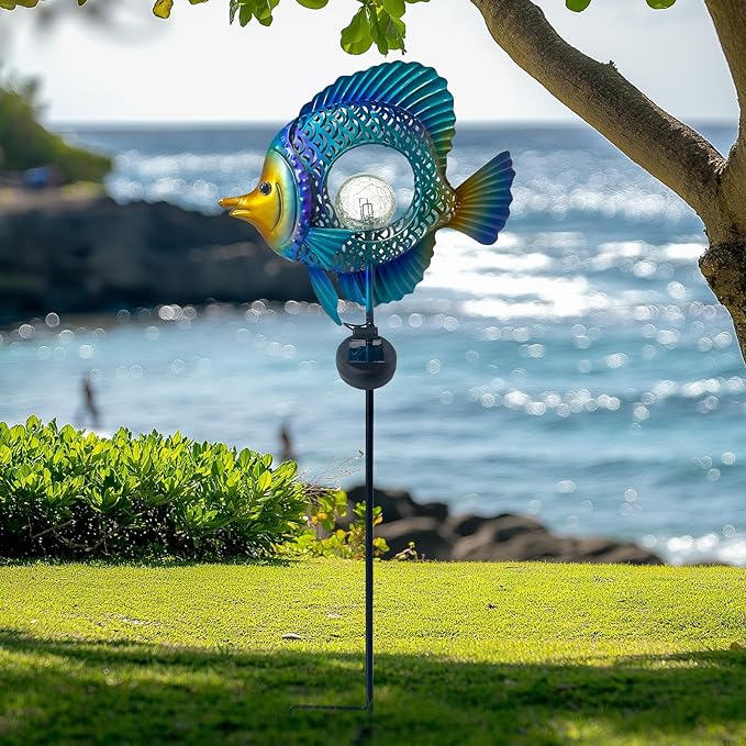 HONGLAND Solar Outdoor Lights -Metal Fish Decorative Stake- Garden Colorful LED Solar Path Lights for Lawn Path Yard Decoration Gift Idea
