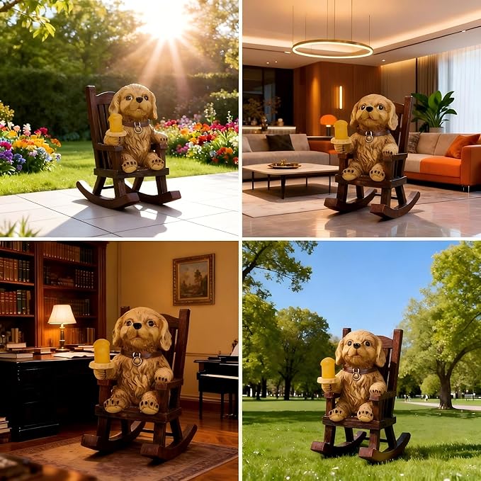 Dog Statue, Solar Garden Statues, Dog Decor with Solar Light, Outdoor Garden Decor for Yard Lawn Ornaments, Porch Patio Decor，Dog Figurines Gifts for Mom, Grandma, Women, Housewarming Presents