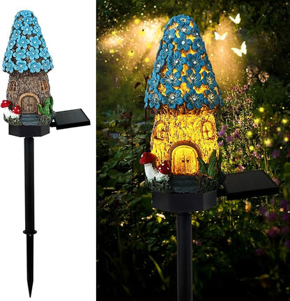 Mushroom Solar Lights Outdoor, Waterproof Fairy Houses Mushroom Garden Decor Decorative Solar Powered Garden Stake Lights for Outside Lawn Walkway Patio Yard (Blue)
