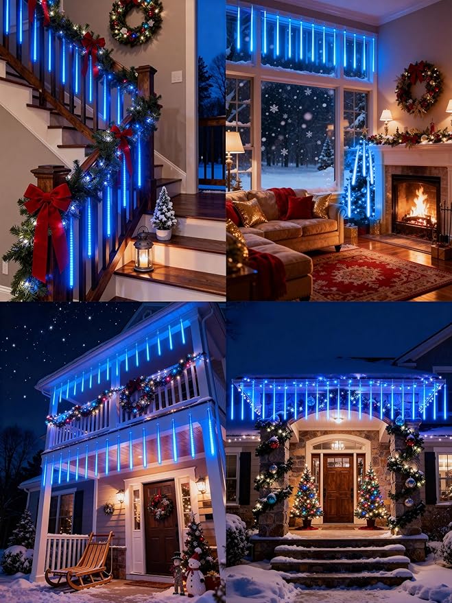 Flacchi Meteor Shower Icicle Lights - 5 Tubes 20" Each 270 LED Cascading Raindrop Lights, Timer Outdoor Waterproof | Lumora