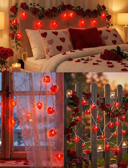 Valentines Red Heart String Lights Plug in, 8.5Ft Outdoor Valentine's Day Decorations Lights with 10 LED Red Heart Lights, Heart Fairy String Lights for Indoor Home Window Wedding Party Xmas Decor