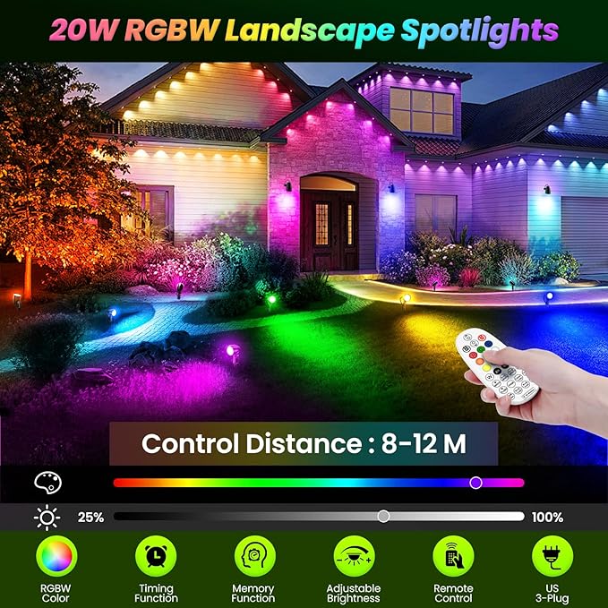 ZZXX 20W RGB Outdoor Spotlight Halloween 120V Color Changing Landscape Lights Waterproof LED Multicoloured | Lumora