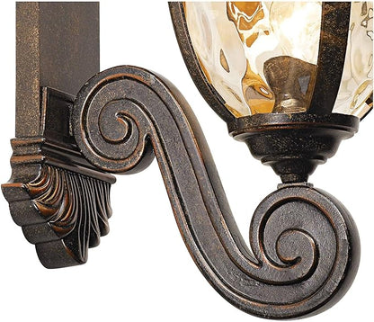 John Timberland Bellagio European Outdoor Wall Light Fixture Bronze Scroll 24" Champagne Hammered Glass Decor for Exterior House Porch Patio Outside Deck Garage Yard Front Door Garden Home
