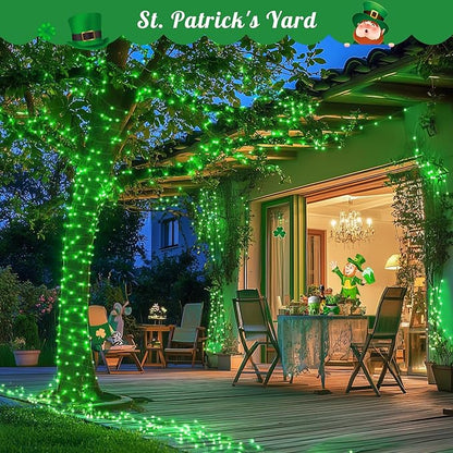 JMEXSUSS 2 Pack St Patricks Day Solar Lights, Each 33ft 100 LED Green Solar Lights Outdoor, Waterproof Fairy String Light for Outside Patio Garden Party Tree Christmas Decorations