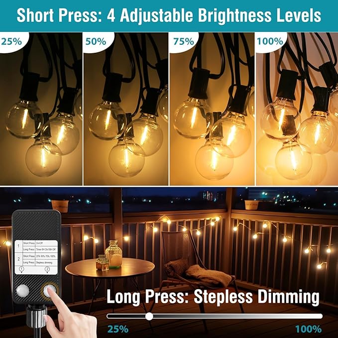 kolpop 50FT Outdoor String Lights with Dimmer Timer, G40 LED Patio Light with Edison Shatterproof Bulbs, Waterproof Connectable Hanging Lights for Outside Backyard Gazebo