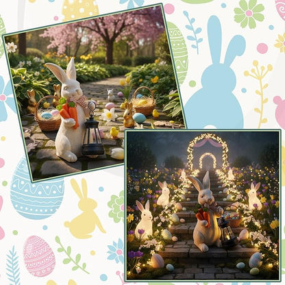 Retisee Solar Easter Garden Statue Resin Garden Bunny Statue with Carrots LED Lights Outdoor Bunny Solar Light Figurine Decoration for Yard Patio Lawn Gift for Easter Spring Holiday Outdoor Decor
