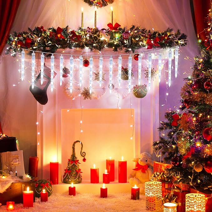 Toodour Christmas Icicle Lights Outdoor, 20 Tubes 90 LED Icicle Light with 8 Modes, Indoor Outdoor Crystal String | Lumora