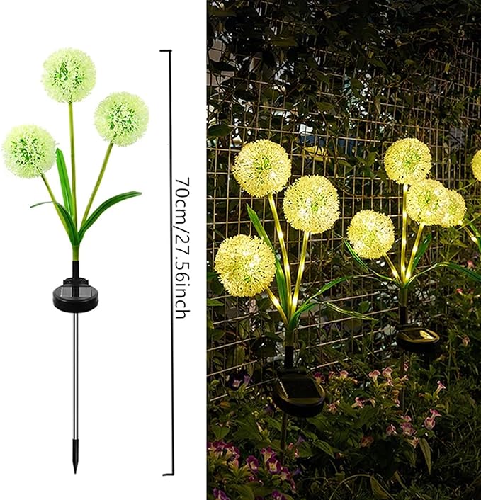 Solar Garden Decorative Lights, Dandelion, LED Lawn Lights, Suitable for Yards, Paths, Sidewalks, Parks, Landscape Decoration, for Women, 4 Pack (Warm Light)