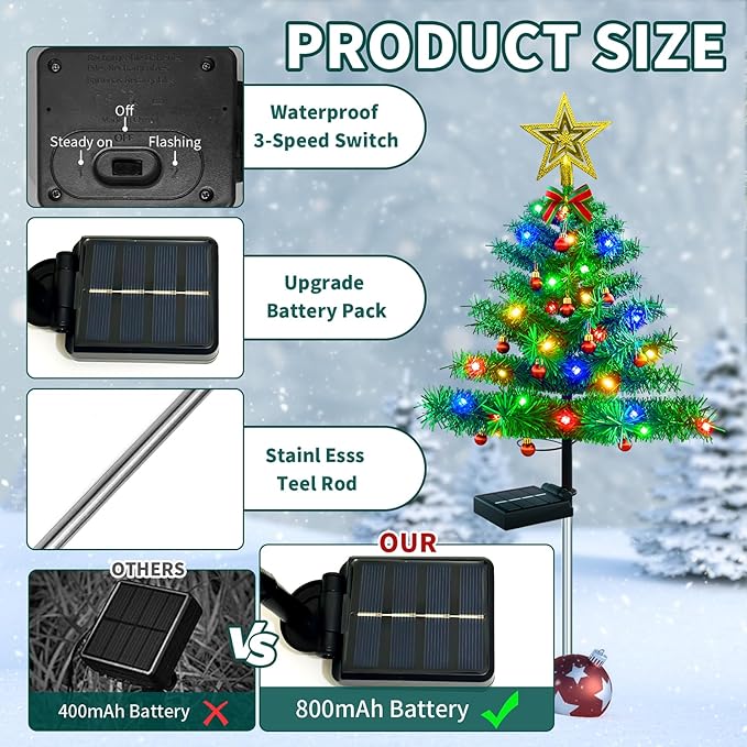 Upgraded Solar Outdoor Christmas Tree Lights Multicolor, 800mA Solar Powered Outdoor Lighted Xmas Tree Waterproof | Lumora