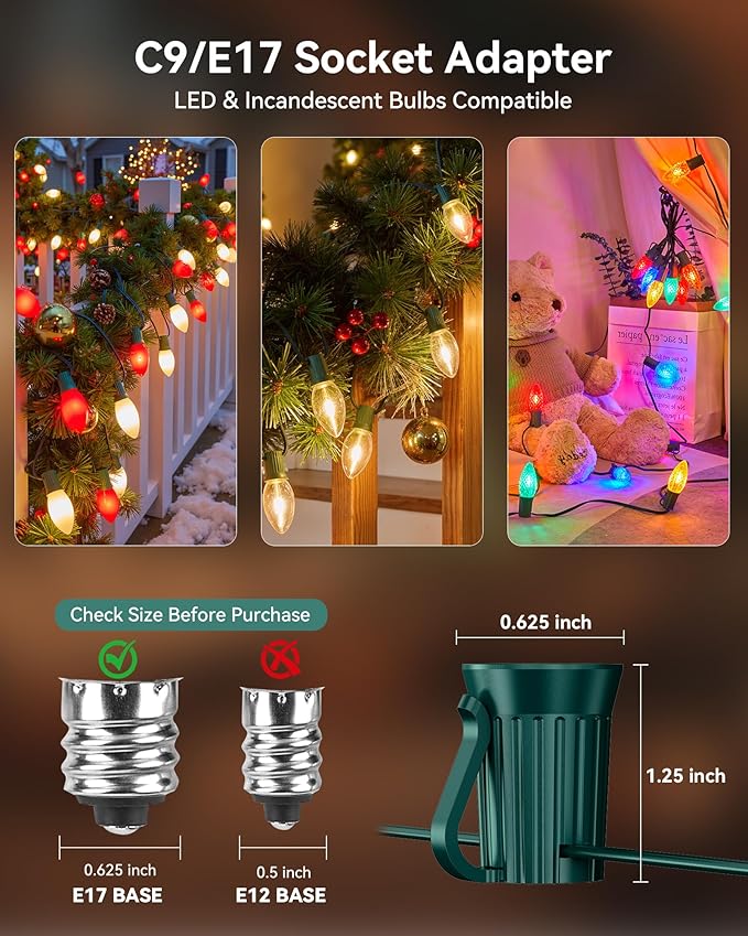 Brightown Commercial 250 FT C9 Christmas Light Sockets Set Spool, C9 Christmas - Outdoor Security Flood Light | Lumora