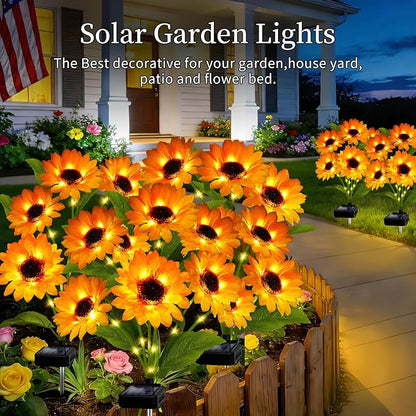 Solar Garden Lights Outdoor, 3 Pack Solar Sunflower Lights with 18 Head 3.4 Inch Flowers, Waterproof Flowers Light Fall Thanksgiving Decorations for Garden Yard Patio Backyard, Gifts for Mom Women