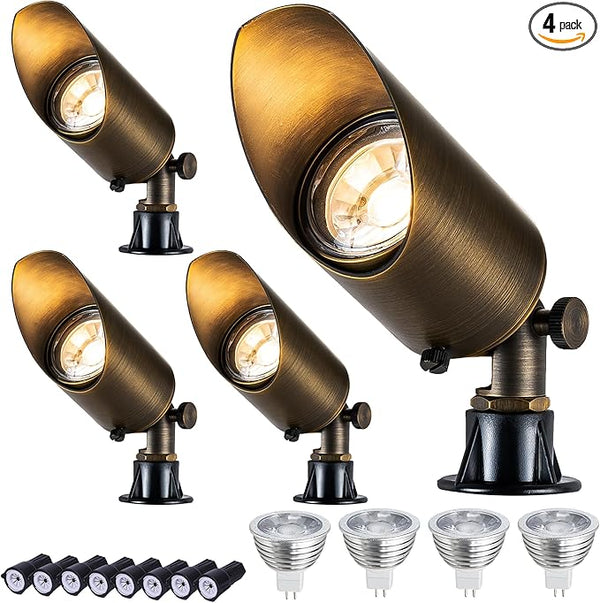 LumStory Brass Low Voltage Landscape Spotlight 12V Bronze Waterproof Shroud Adjustable Outdoor Landscape Lighting | Lumora