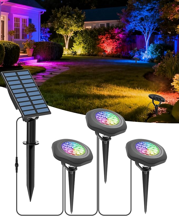 CORESLUX Solar Spot Lights Outdoor Waterproof IP68, 3-in-1 LED Color Changing Solar Landscape Lights, 2 Light Modes | Lumora