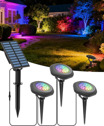 CORESLUX Solar Spot Lights Outdoor Waterproof IP68, 3-in-1 LED Color Changing Solar Landscape Lights, 2 Light Modes Landscape Path Lights for Outside Garden Yard Pond Pathway