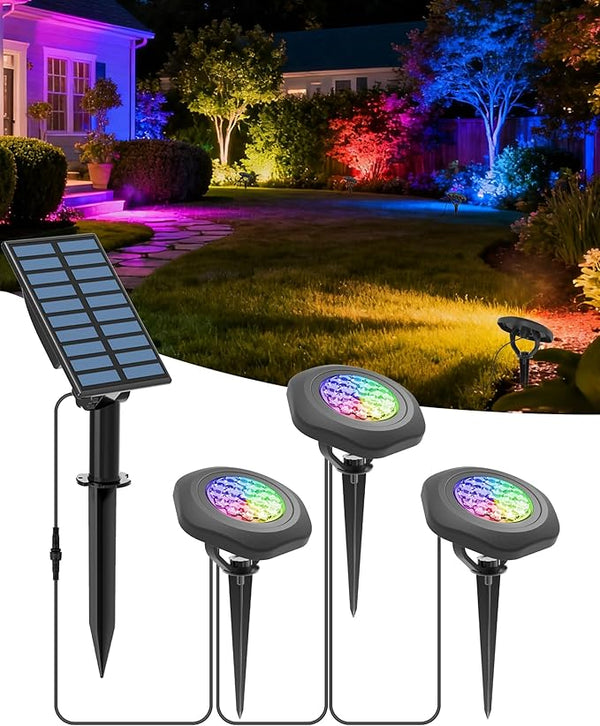 CORESLUX Solar Spot Lights Outdoor Waterproof IP68, 3-in-1 LED Color Changing Solar Landscape Lights, 2 Light Modes | Lumora
