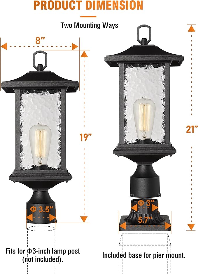 Beionxii Dusk to Dawn Outdoor Post Lights, 21inch Large Exterior Lamp Post Light Pier Mount Lantern with Base | Lumora