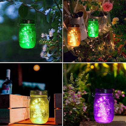 ANGMLN Solar Mason Jar Lights Lids, 10 Pack 30 LED Solar Fairy Lights for Regular Mouth Mason Jars, Outdoor Hanging Jar for Garden Yard Decor, Wedding Christmas Gifts (Jars Not Included), 5 Colors