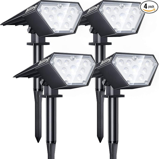 Biling Solar Spot Lights Outdoor, Bright 700 Lumen Solar Lights Outdoor Waterproof IP67 for House Patio Pathway Yard Garden Driveway Pool - White(4 Pack)