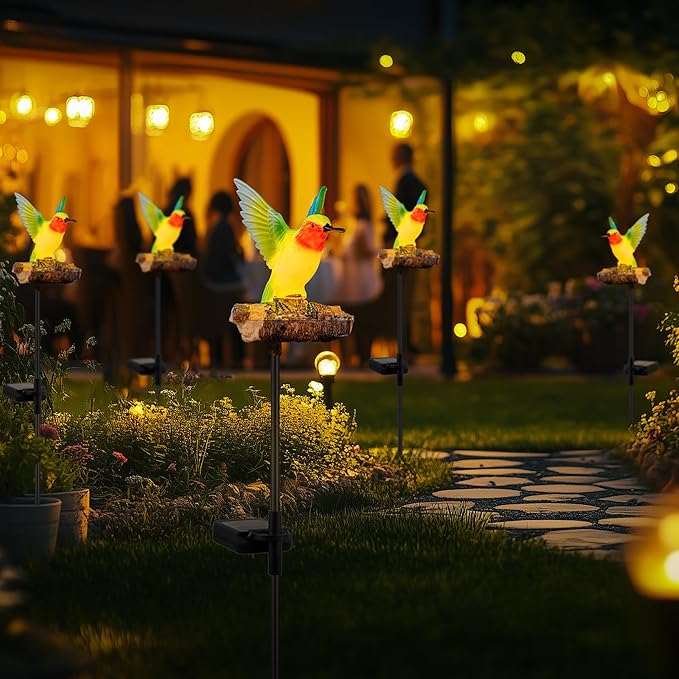 Hummingbird Solar Garden Statue with Motion Sensor Realistic Chirping Sound Lifelike LED Solar Powered Outdoor Decor for Yard Patio Cemetery Memorial Gift for Mom Grandma