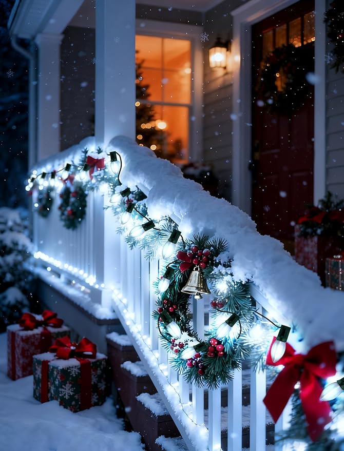 Vintage C9 Christmas Lights Outdoor - 25FT Strand with 25 LED Bulbs, UL Certified Waterproof Green Wire String Lights for Classic Holiday Decorations on Roofline, Patio, and Christmas Tree