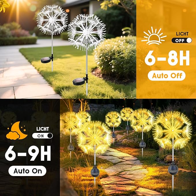 Solar Garden Lights Outdoor Waterproof Decorative, 2-Pack 19LED Warm White Fairy Light 8 Modes, Solar Firework | Lumora