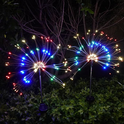 Solar Firework Lights Outdoor Waterproof 2Pcs 150 LED with 8 Modes DIY Stake Landscape Light for Outside Garden Yard Pathway Party Decor Christmas Decoration Solar Starburst Lights Multicolor