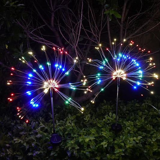Solar Firework Lights Outdoor Waterproof 2Pcs 150 LED with 8 Modes DIY Stake Landscape Light for Outside Garden Yard Pathway Party Decor Christmas Decoration Solar Starburst Lights Multicolor